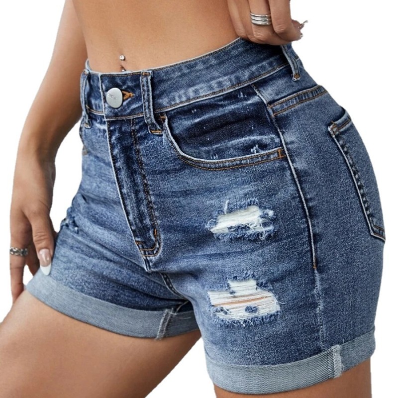 European women’s stretch jeans ripped denim shorts