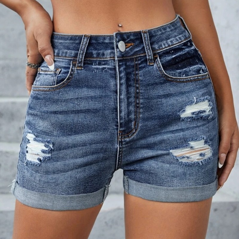 European women’s stretch jeans ripped denim shorts