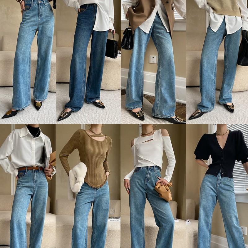 French straight leg wide-leg jeans