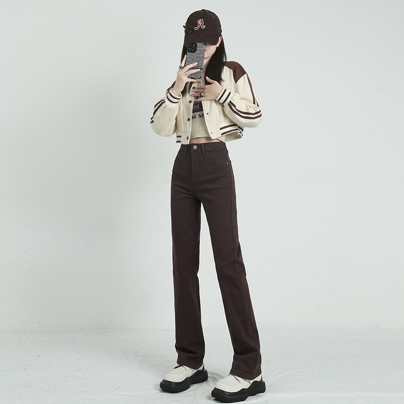 Straight leg jeans women spring and autumn wash blue small narrow version of wide leg pants