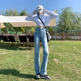 Straight leg jeans women spring and autumn wash blue small narrow version of wide leg pants