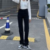 Straight leg jeans women spring and autumn wash blue small narrow version of wide leg pants
