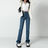 Straight leg jeans women spring and autumn wash blue small narrow version of wide leg pants