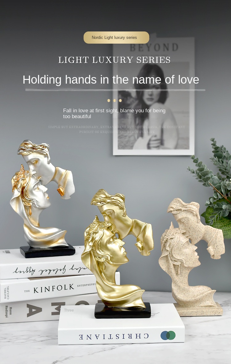 Creative kiss love couple figure statue resin handicraft decoration home living room decoration gift decoration