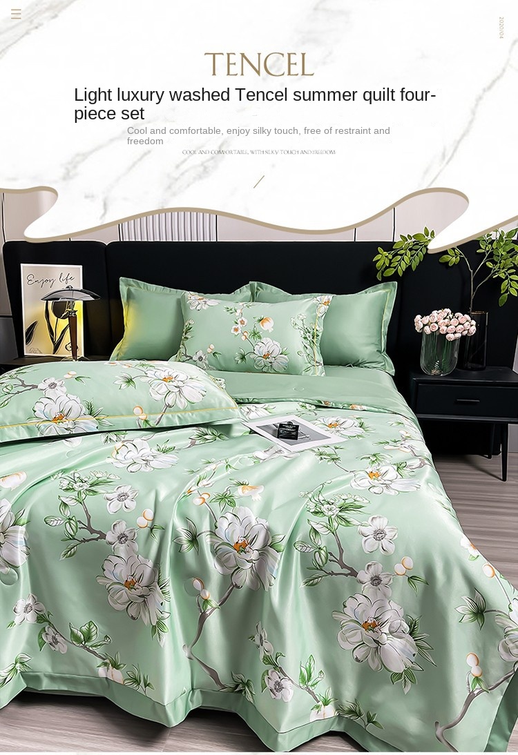 New Washed Tencel Summer Quilt Four-piece Set Light Luxury Comfortable