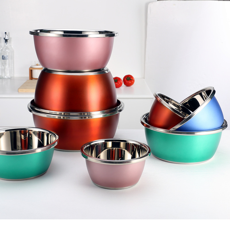Colored stainless steel basin thickened household seasoning tank washing basin egg-beating basin cooking basin and wash basin color basin wholesale