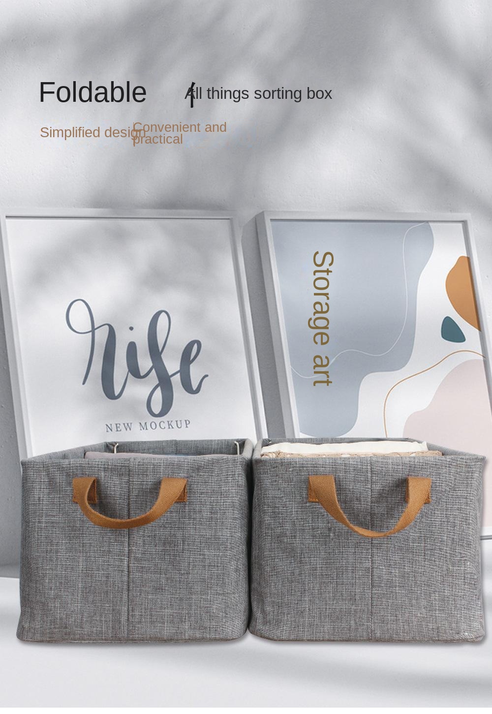 Finishing storage box without cover portable steel frame box cationic foldable storage basket cotton linen storage basket storage box