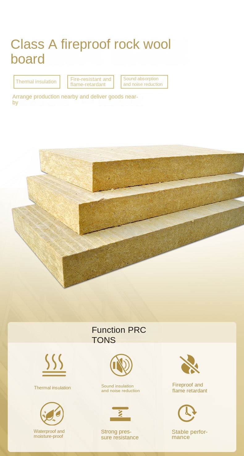 A-class fire retardant and smoke-proof rock wool insulation board exterior wall roof curtain wall thermal insulation rock wool board fire cotton