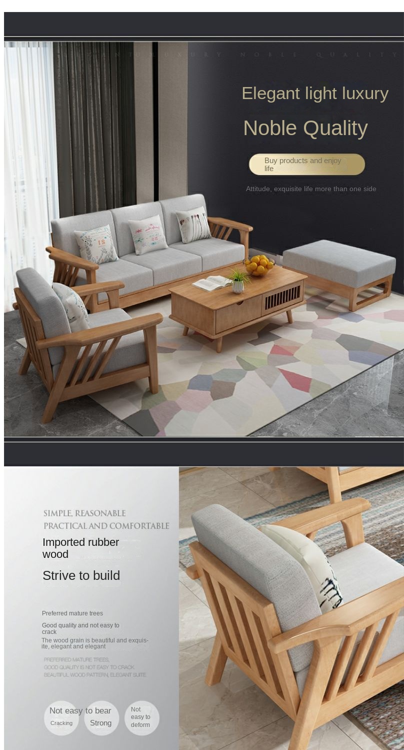 Nordic solid wood sofa small apartment new Chinese style lazy fabric comfortable modern minimalist living room furniture combination set