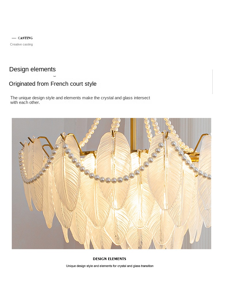 French-style living room chandelier modern light luxury feather glass chandelier American retro dining room bedroom net red LED lamp