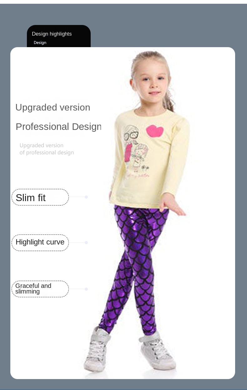 Gymnastics pants spring and autumn European and American girls mermaid tights and thin children’s colored fish scale leggings