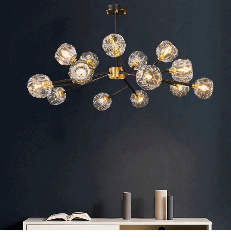 All copper crystal living room chandelier modern light luxury bedroom lamp Internet celebrity restaurant home branch magic bean molecule lamp