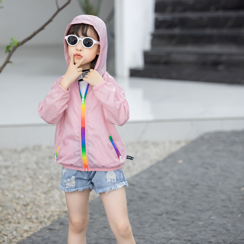Summer new children’s clothing children’s sun protection clothing jacket boys and girls skin clothing rainbow hooded sun protection clothing air-conditioning shirt