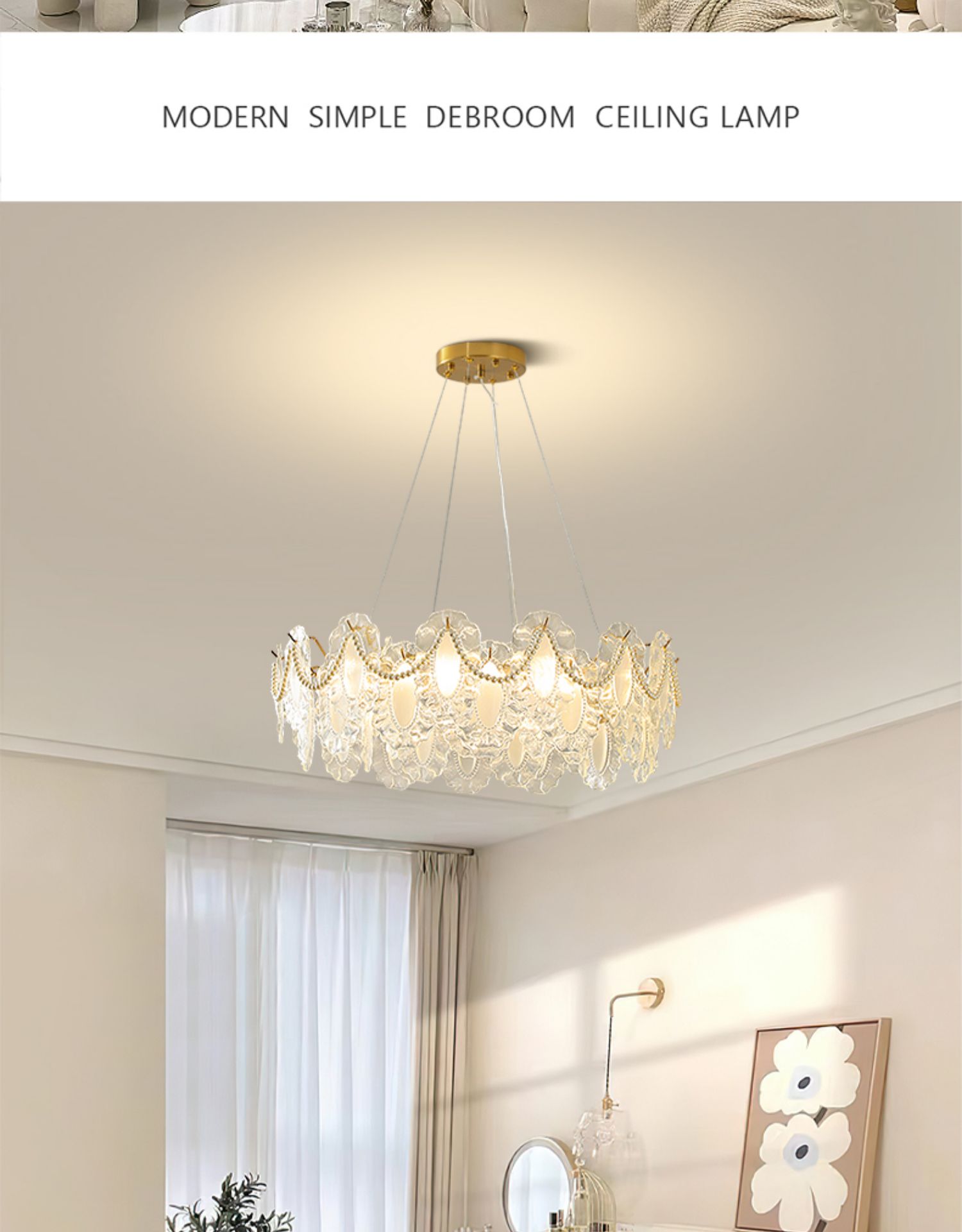 French crystal chandelier light luxury warm romantic art pearl shell lamp creative glass cloud LED chandelier
