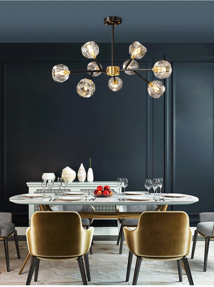 All copper crystal living room chandelier modern light luxury bedroom lamp Internet celebrity restaurant home branch magic bean molecule lamp