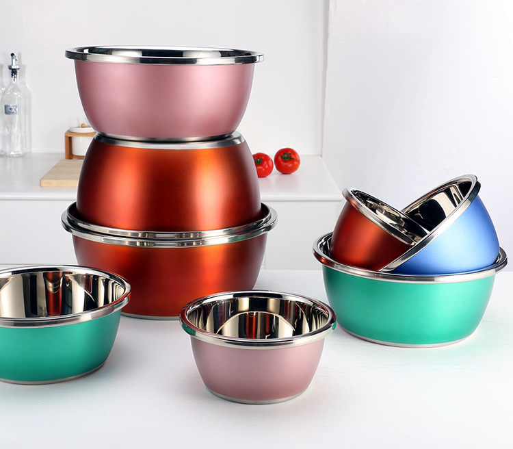 Colored stainless steel basin thickened household seasoning tank washing basin egg-beating basin cooking basin and wash basin color basin wholesale