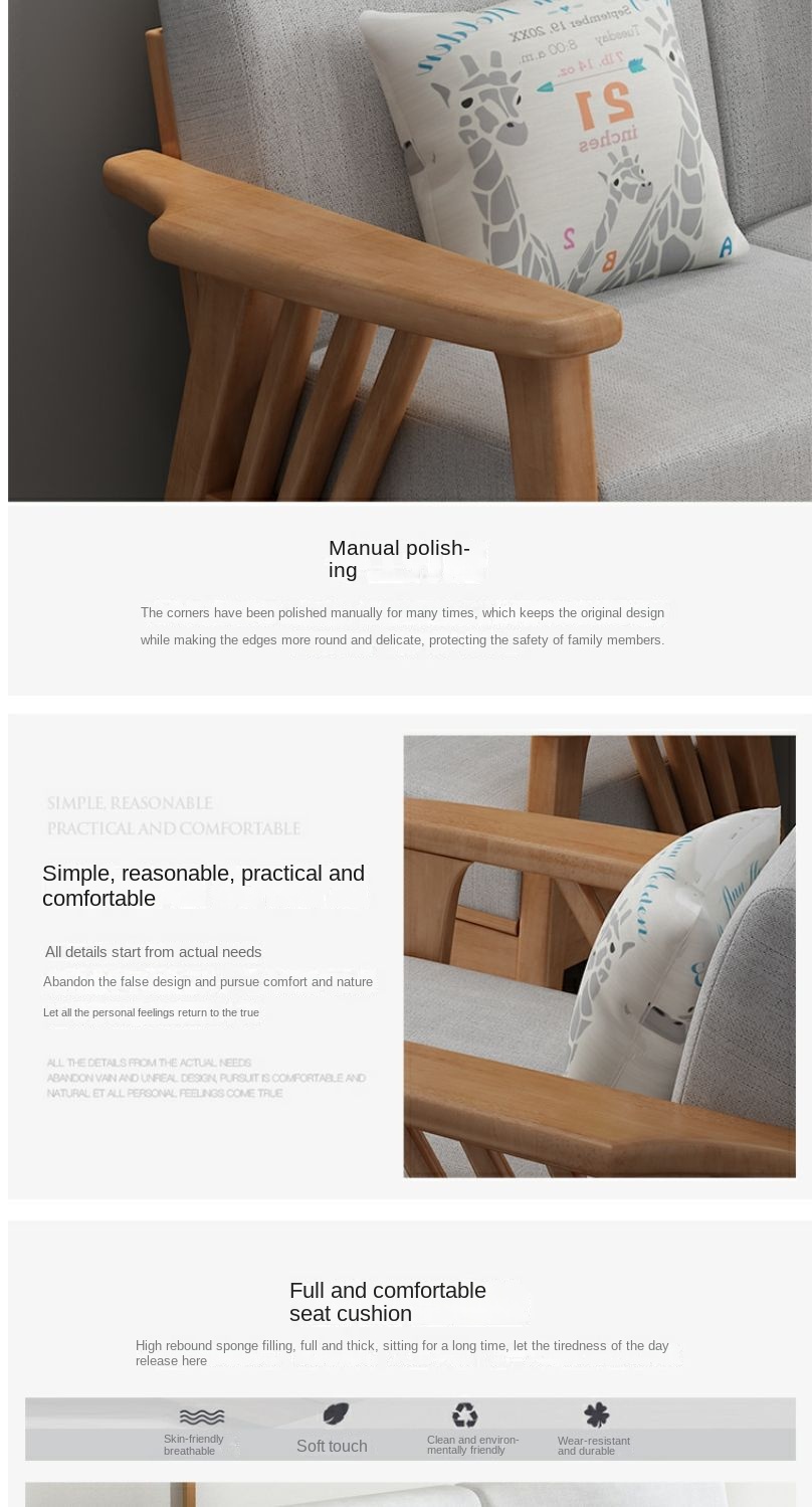 Nordic solid wood sofa small apartment new Chinese style lazy fabric comfortable modern minimalist living room furniture combination set