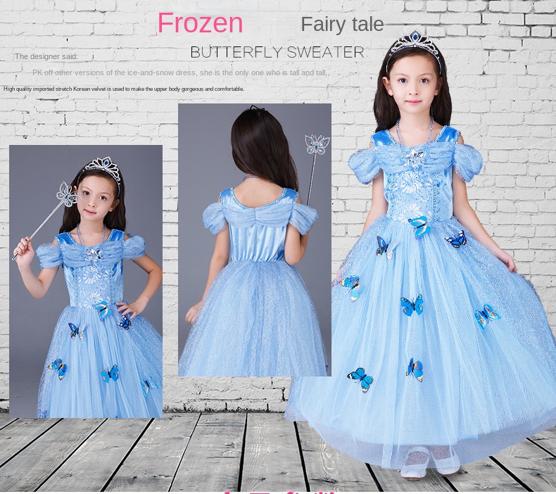Halloween Cinderella Dress Frozen Elsa Sophia Girls Dress Children’s Short-sleeved Princess Dress