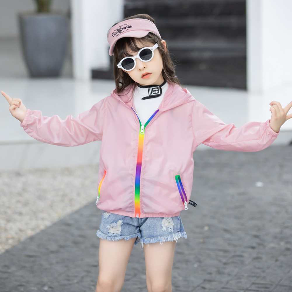 Summer new children’s clothing children’s sun protection clothing jacket boys and girls skin clothing rainbow hooded sun protection clothing air-conditioning shirt