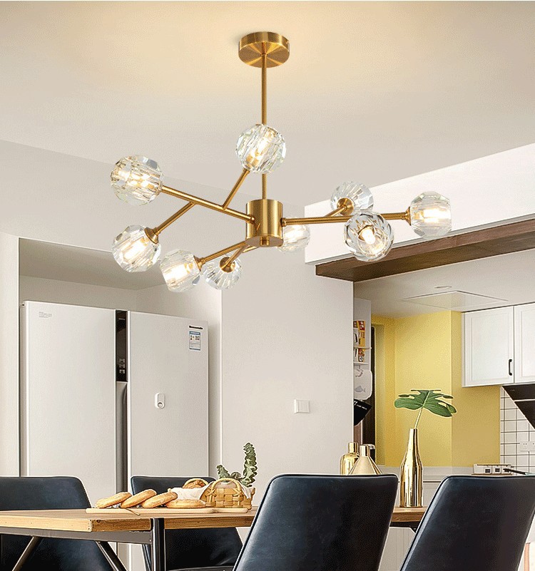 All copper crystal living room chandelier modern light luxury bedroom lamp Internet celebrity restaurant home branch magic bean molecule lamp
