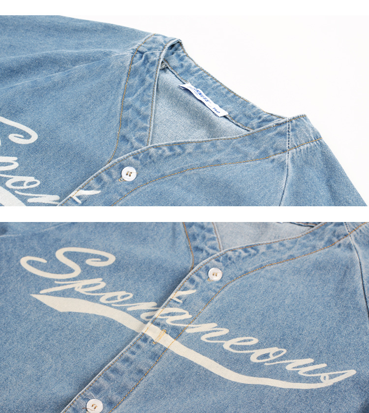 Trendy summer new boys’ short-sleeved denim baseball uniform loose children’s soft denim shirt middle and big children’s thin section