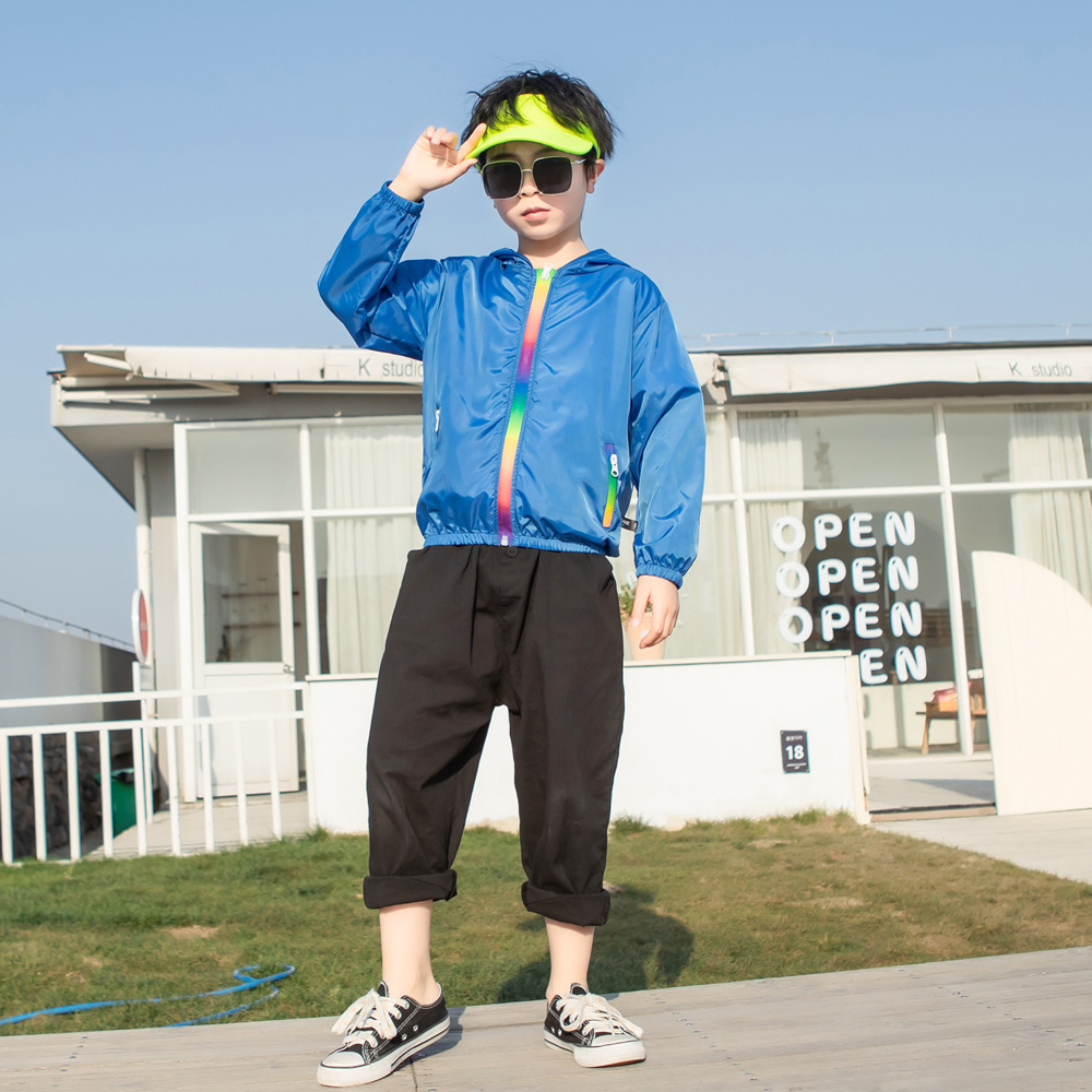 Summer new children’s clothing children’s sun protection clothing jacket boys and girls skin clothing rainbow hooded sun protection clothing air-conditioning shirt