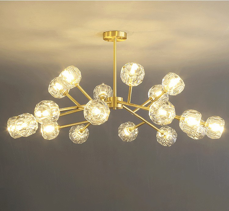 All copper crystal living room chandelier modern light luxury bedroom lamp Internet celebrity restaurant home branch magic bean molecule lamp