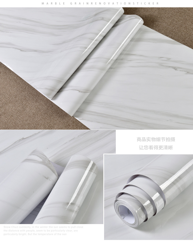 Cross-border manufacturers wholesale self-adhesive imitation marble stickers waterproof, oil-proof and high temperature resistant kitchen furniture