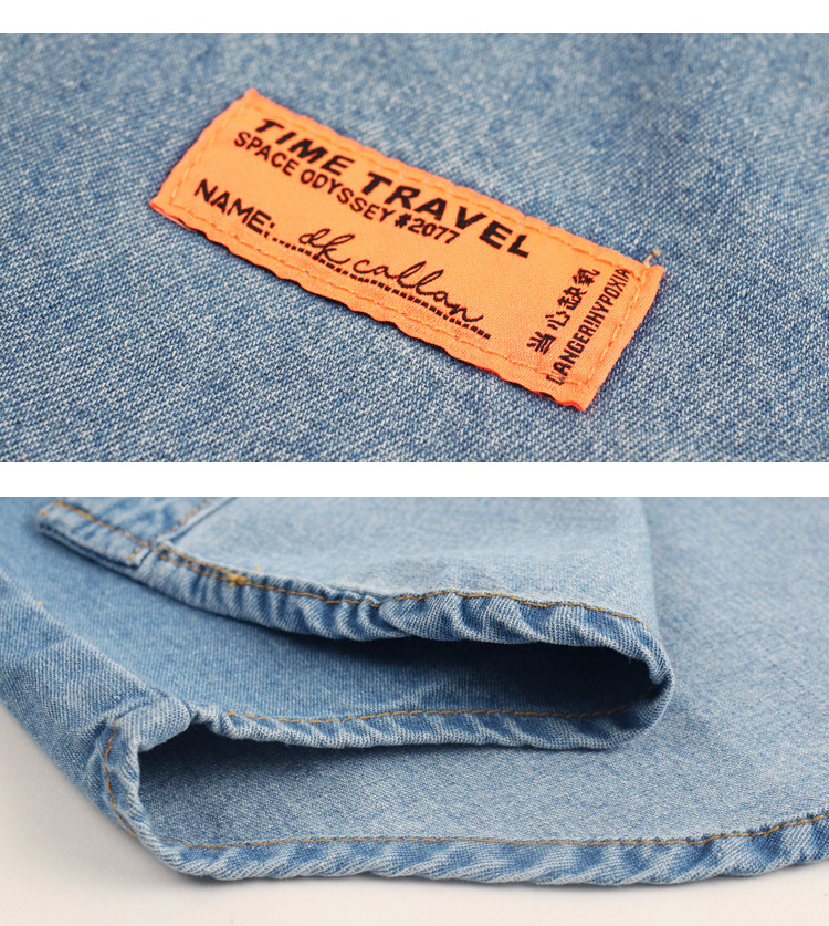 Trendy summer new boys’ short-sleeved denim baseball uniform loose children’s soft denim shirt middle and big children’s thin section