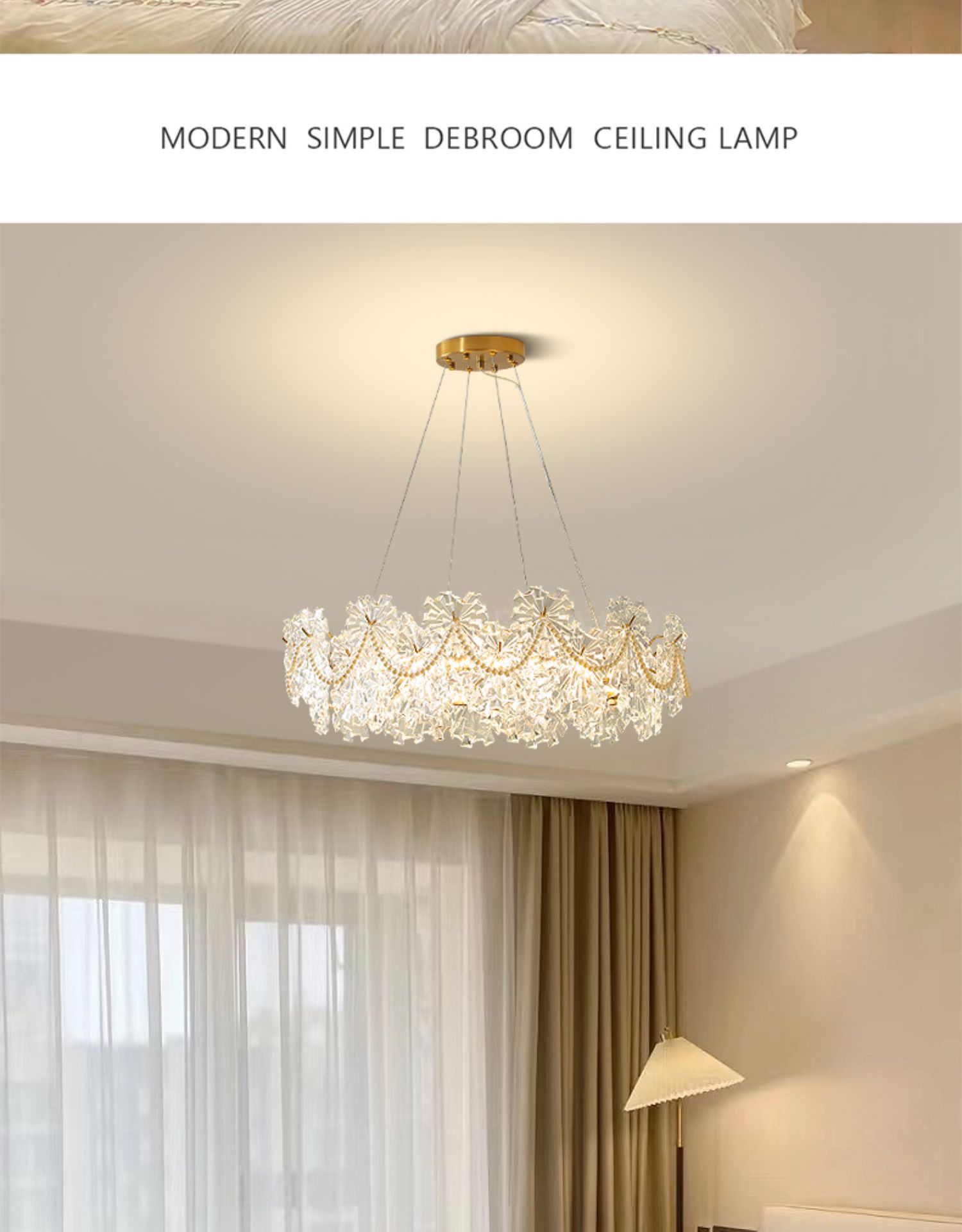 French crystal chandelier light luxury warm romantic art pearl shell lamp creative glass cloud LED chandelier