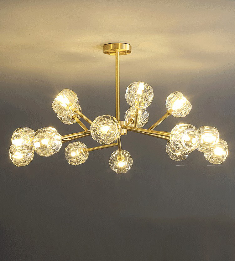 All copper crystal living room chandelier modern light luxury bedroom lamp Internet celebrity restaurant home branch magic bean molecule lamp