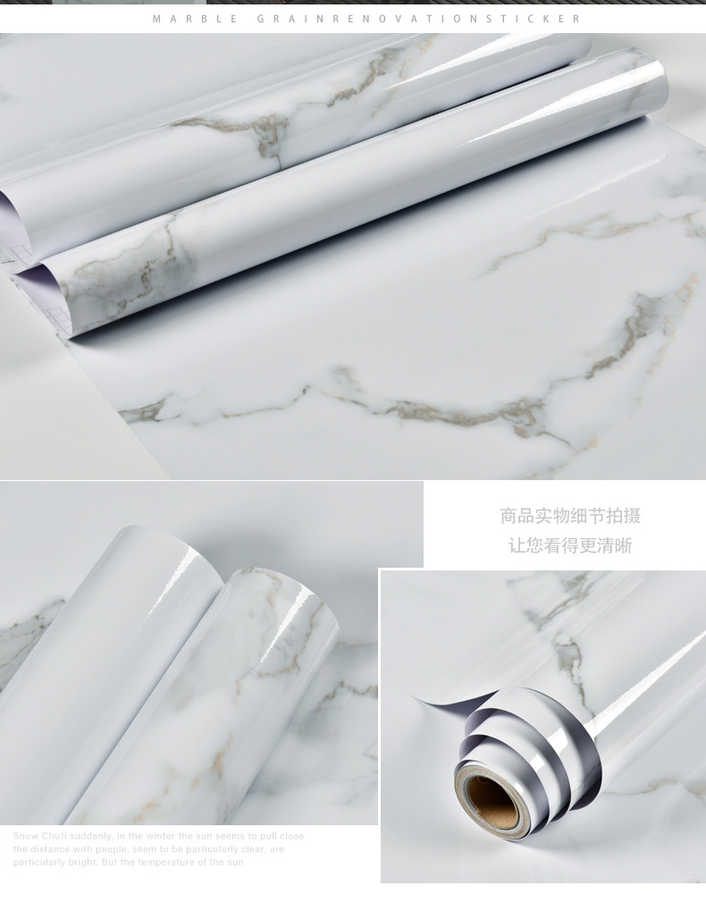 Cross-border manufacturers wholesale self-adhesive imitation marble stickers waterproof, oil-proof and high temperature resistant kitchen furniture