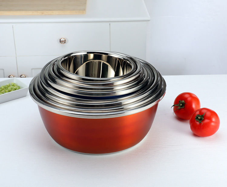 Colored stainless steel basin thickened household seasoning tank washing basin egg-beating basin cooking basin and wash basin color basin wholesale