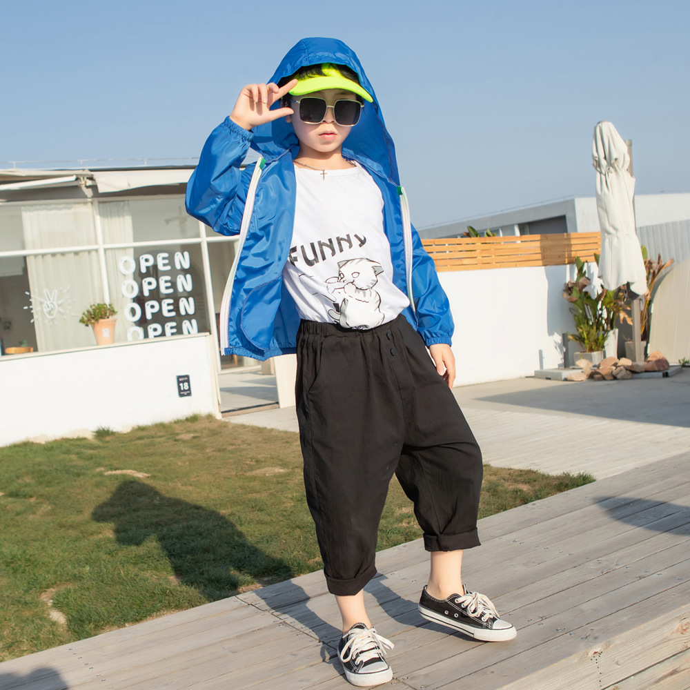 Summer new children’s clothing children’s sun protection clothing jacket boys and girls skin clothing rainbow hooded sun protection clothing air-conditioning shirt