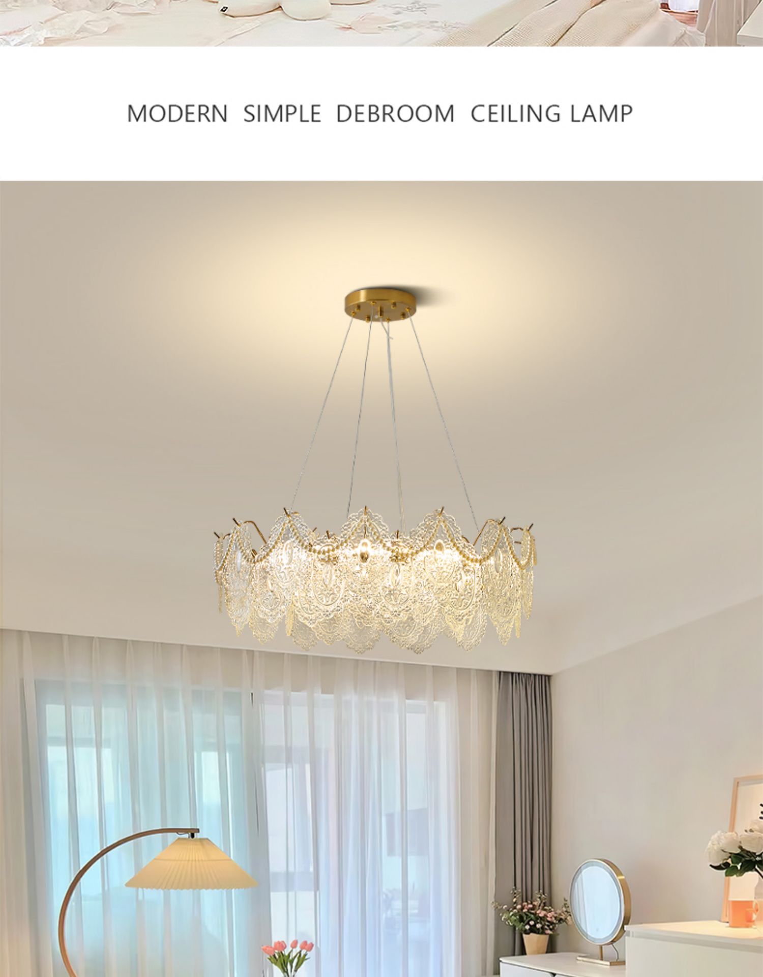 French crystal chandelier light luxury warm romantic art pearl shell lamp creative glass cloud LED chandelier