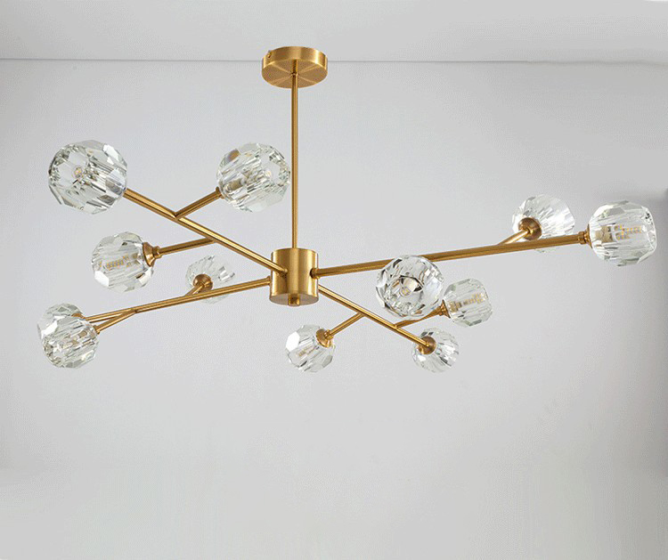 All copper crystal living room chandelier modern light luxury bedroom lamp Internet celebrity restaurant home branch magic bean molecule lamp