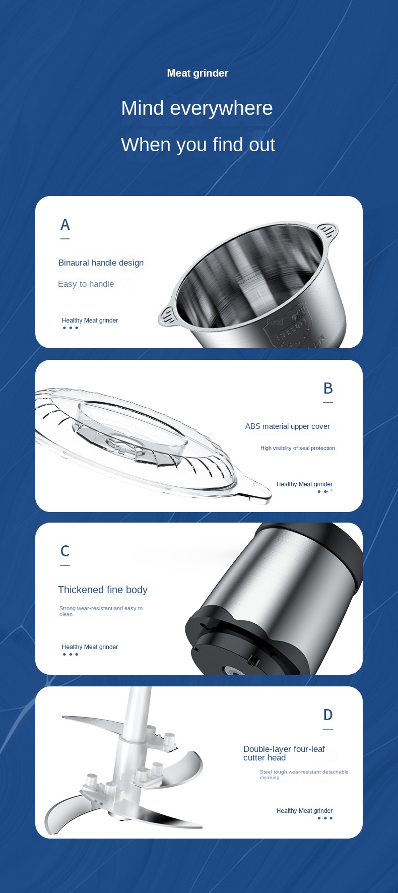 Cross-border kitchen household 304 electric meat grinder multi-functional meat mincer high-power four-knife meat blender