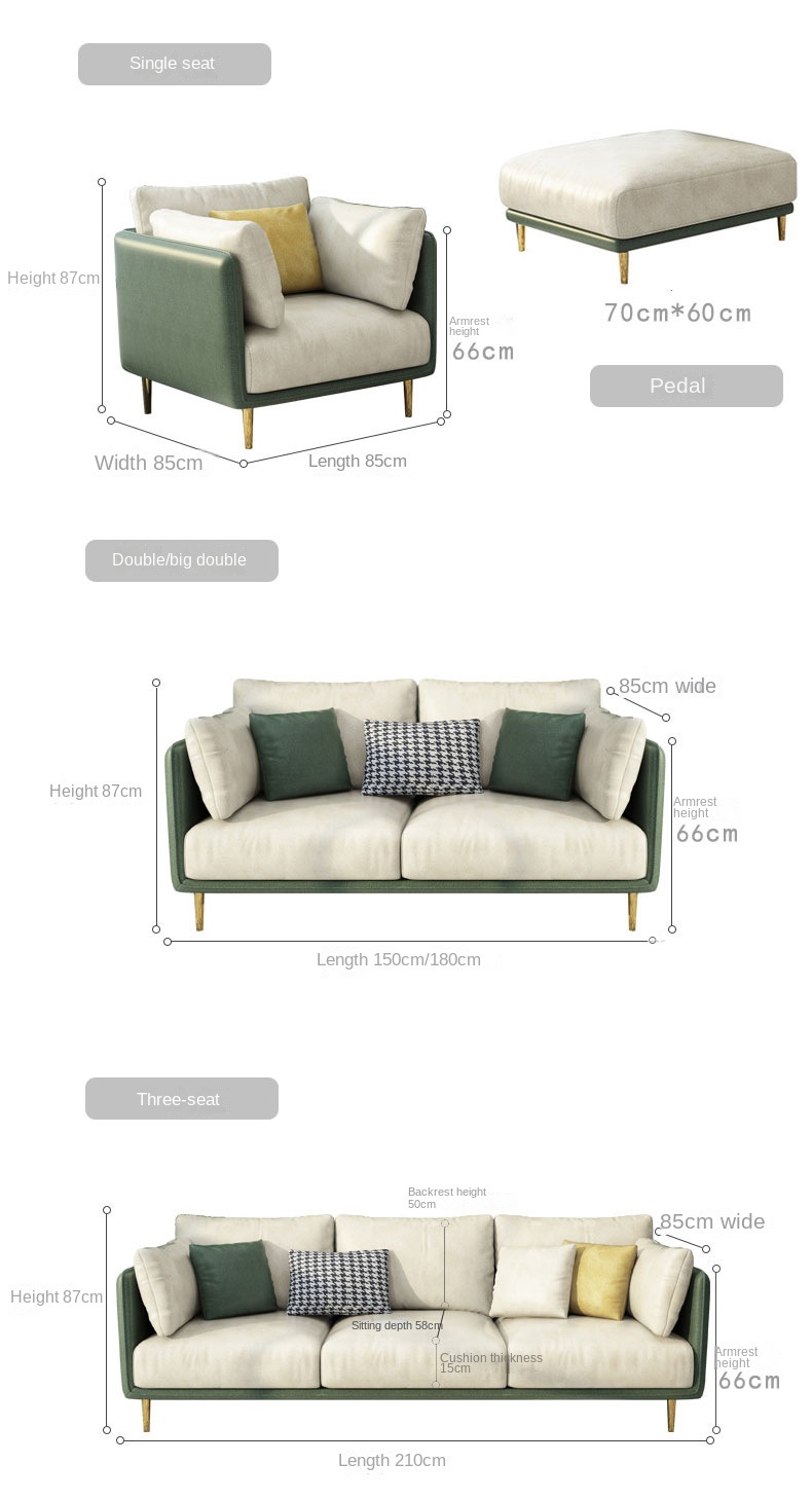 Italian wash-free technology fabric sofa small apartment living room single double three Nordic simple combination small sofa