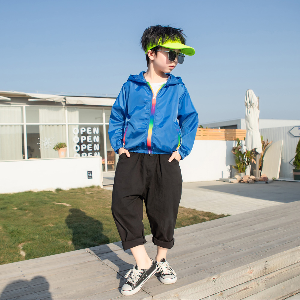 Summer new children’s clothing children’s sun protection clothing jacket boys and girls skin clothing rainbow hooded sun protection clothing air-conditioning shirt