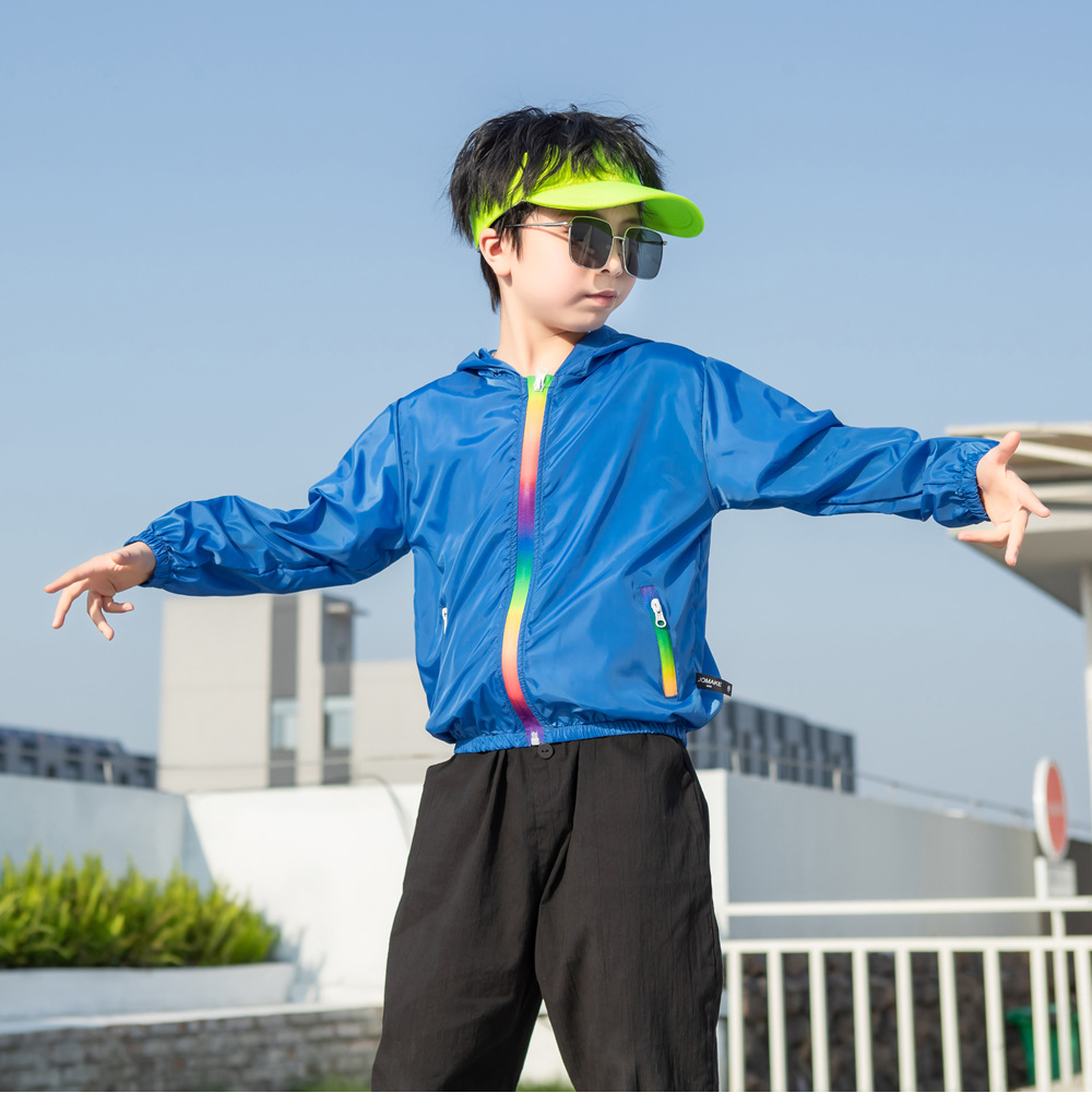 Summer new children’s clothing children’s sun protection clothing jacket boys and girls skin clothing rainbow hooded sun protection clothing air-conditioning shirt