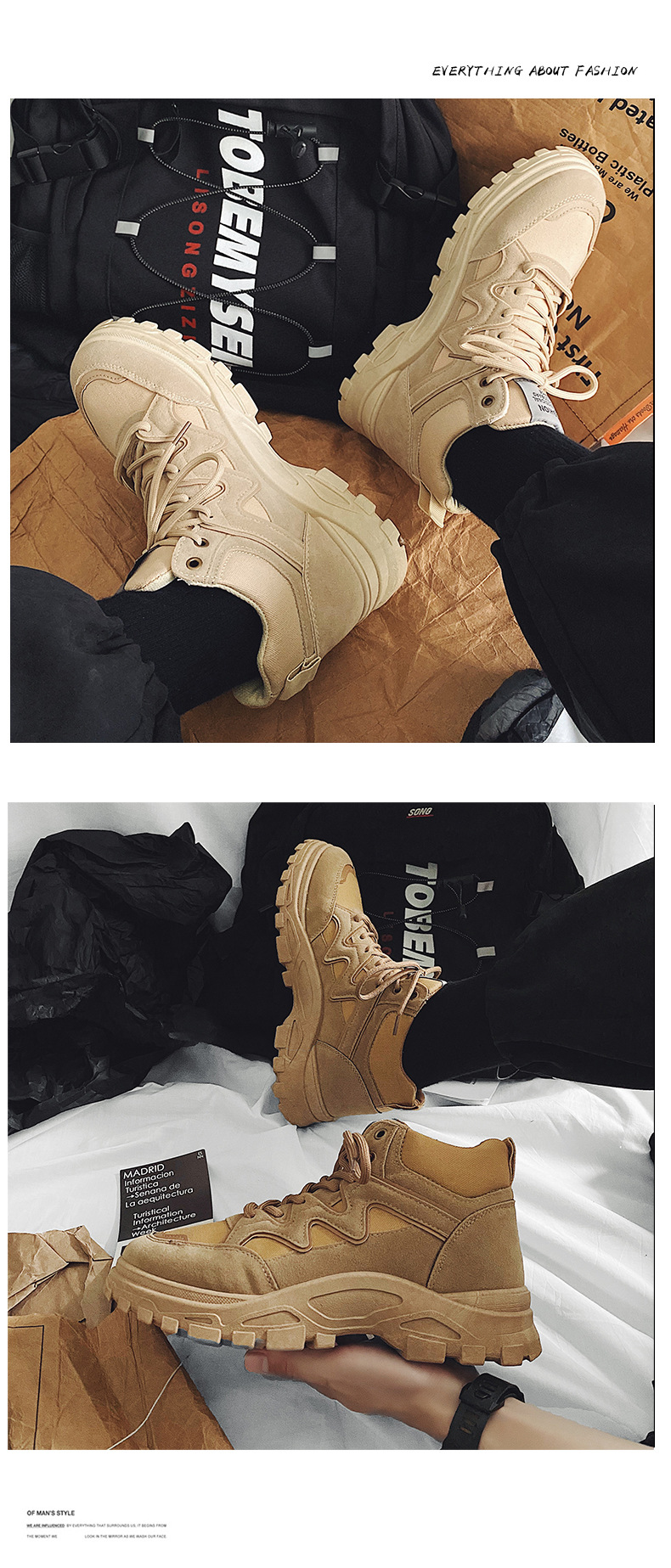 New high-top Martin boots men’s Korean version tooling boots all-match desert boots trendy men’s boots