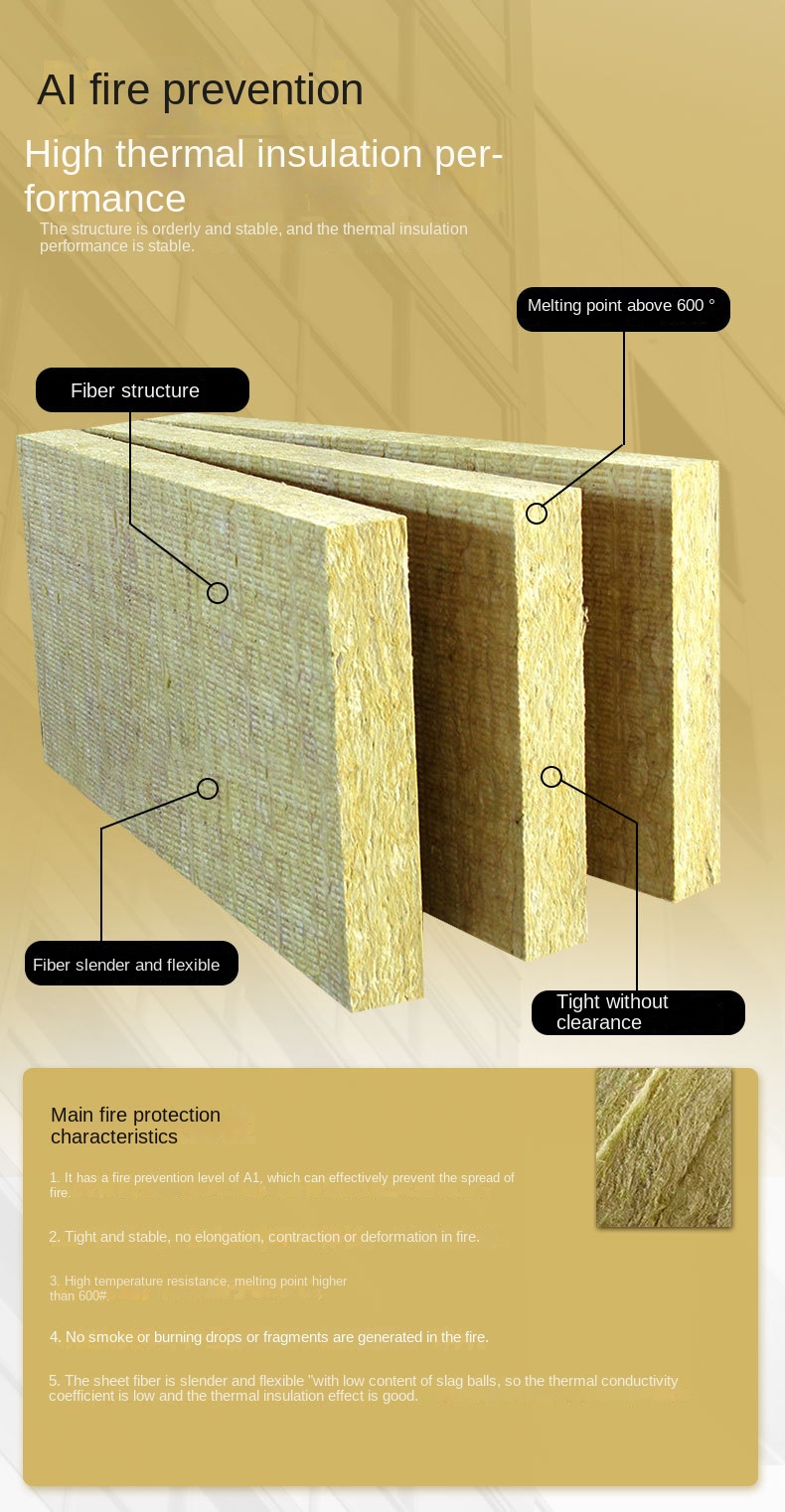 A-class fire retardant and smoke-proof rock wool insulation board exterior wall roof curtain wall thermal insulation rock wool board fire cotton
