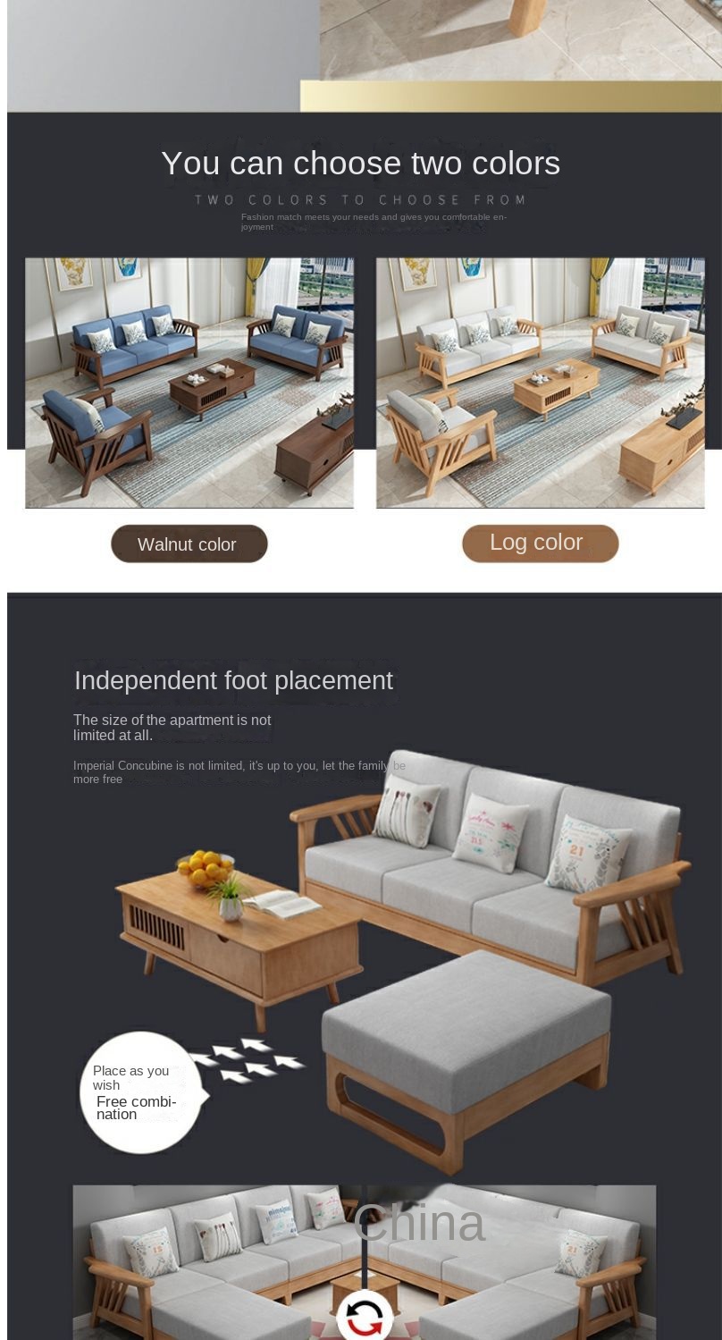 Nordic solid wood sofa small apartment new Chinese style lazy fabric comfortable modern minimalist living room furniture combination set