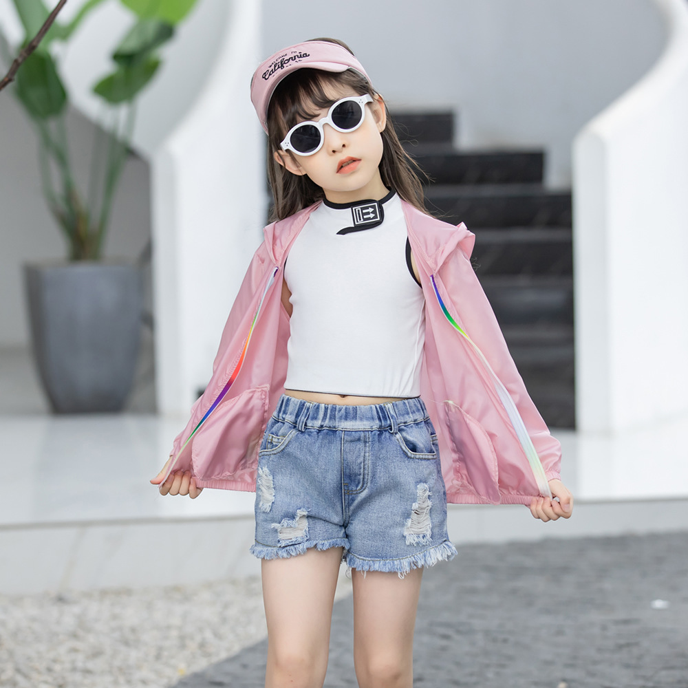Summer new children’s clothing children’s sun protection clothing jacket boys and girls skin clothing rainbow hooded sun protection clothing air-conditioning shirt