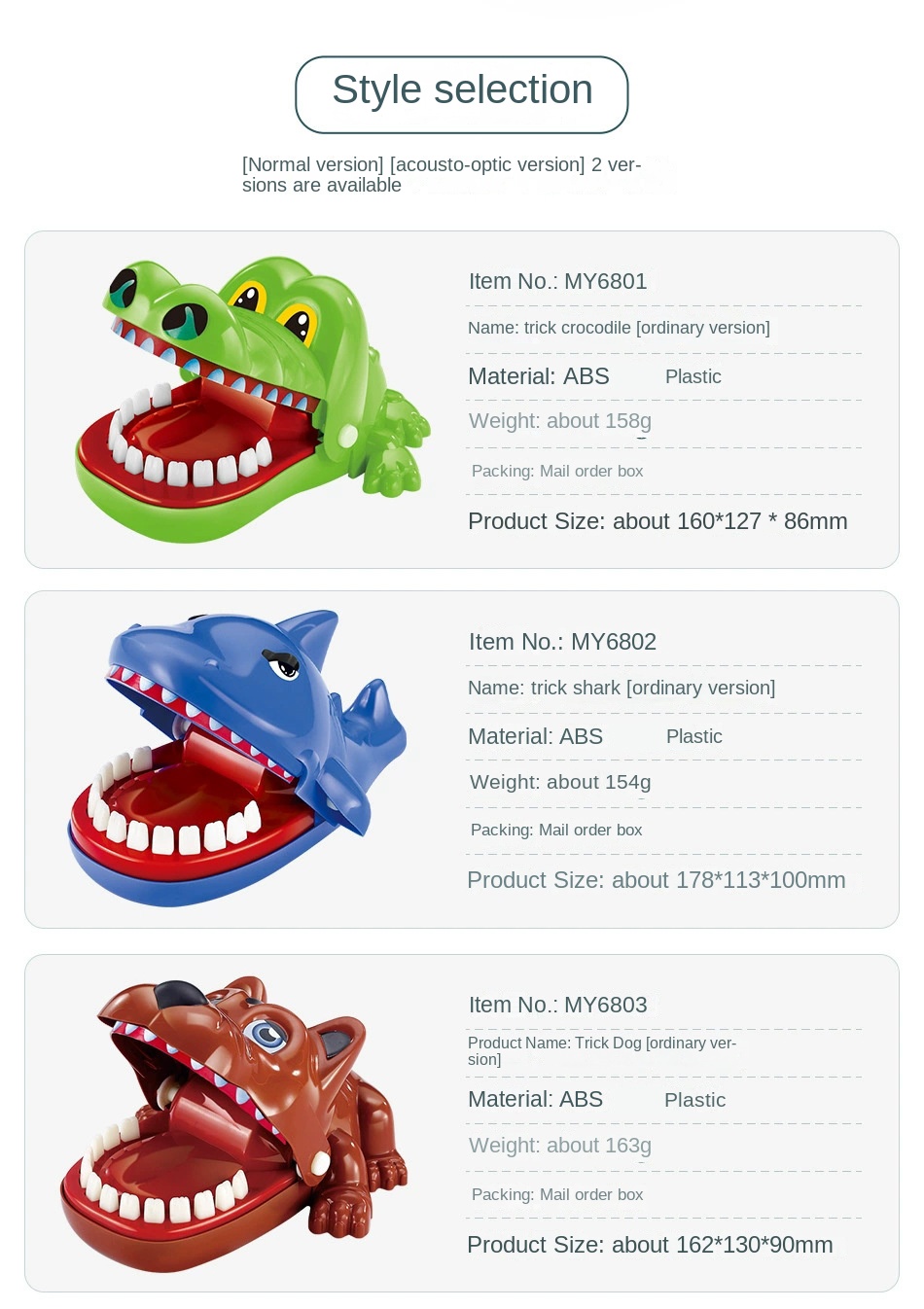 Tricky toys, finger biting, big mouth, crocodile, shark, vicious dog pulling teeth, spoofing pirates, bucket and sword parent-child interaction
