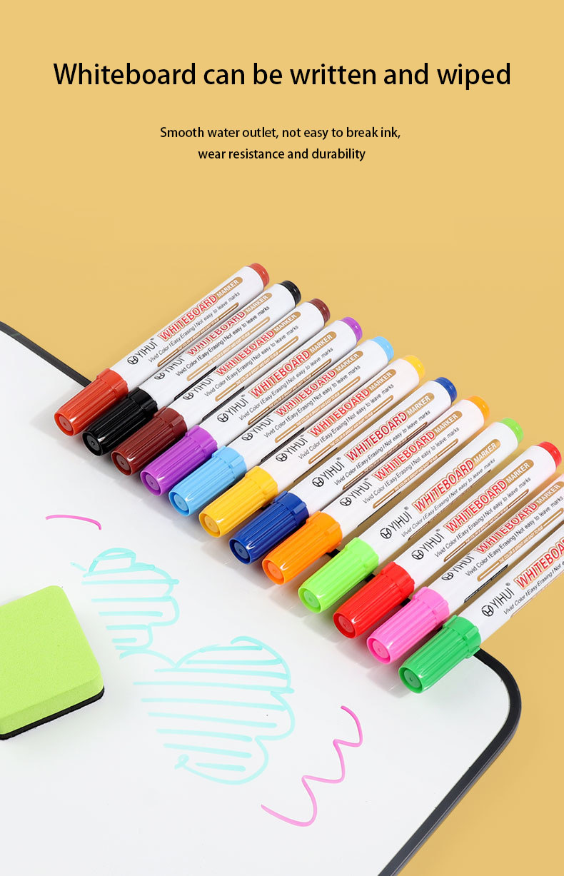 Large-capacity 12-color water-based pen erasable whiteboard pen office writing board thick head message marker pen wholesale