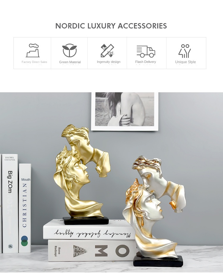 Creative kiss love couple figure statue resin handicraft decoration home living room decoration gift decoration