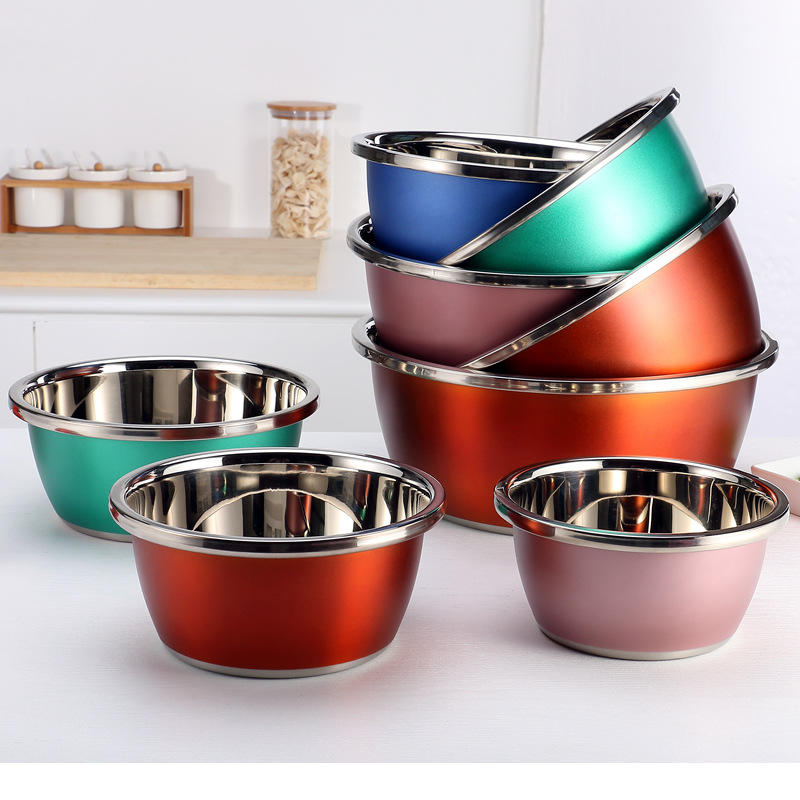 Colored stainless steel basin thickened household seasoning tank washing basin egg-beating basin cooking basin and wash basin color basin wholesale