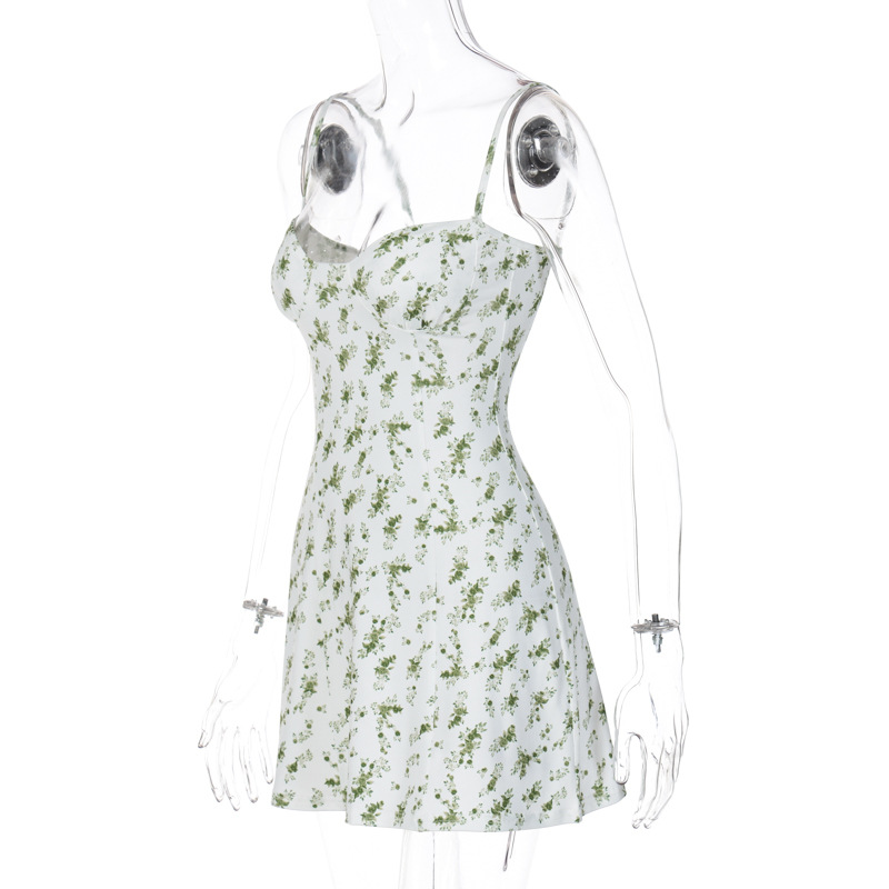 European and American summer hot products new small floral skirt suspender dress