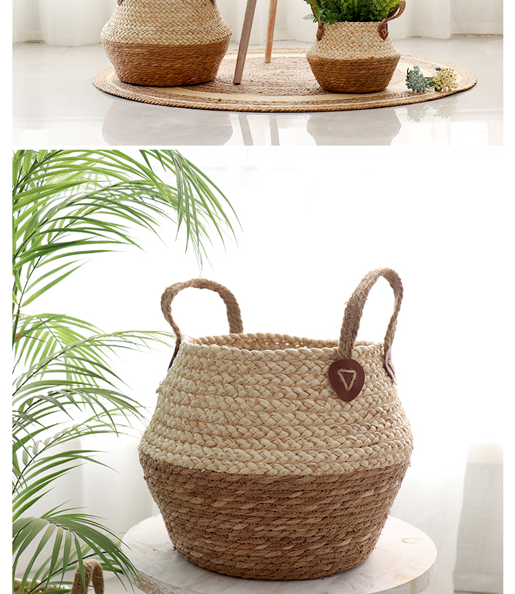 Nordic straw woven rattan decorative flower pot woven flower basket home decoration living room idyllic floor-to-ceiling large flower pot gardening